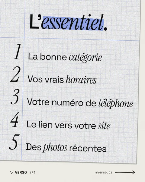 Les 5 réglages de la fiche Google : la bonne catégorie, vos vrais horaires, votre numéro de téléphone, le lien vers votre site, des photos récentes