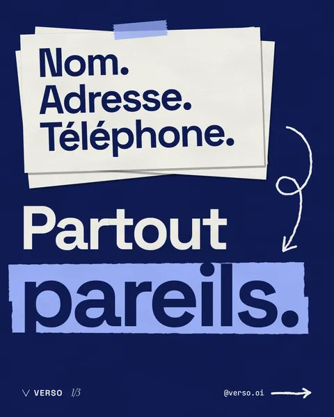 Visuel « Nom. Adresse. Téléphone. Partout pareils »