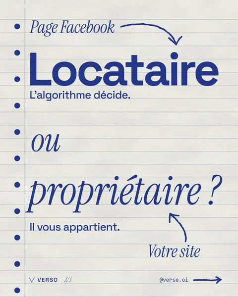 Page Facebook : locataire, l'algorithme décide. Votre site : propriétaire, il vous appartient